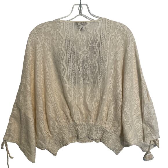 Vineet Bahl Lona Top Womens Sz Small Cream Black Tassels Lace Boho Anthro *FLAW - Picture 4 of 11